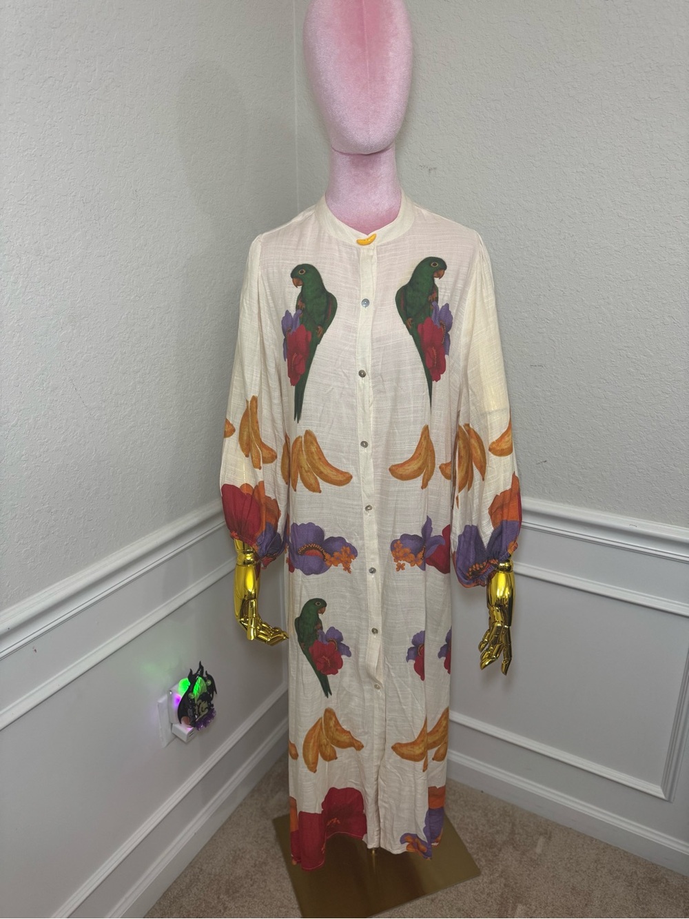 Farm Rio Tropical Parrot & Floral Print Maxi Dress S